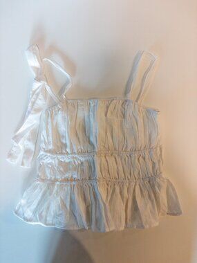 NWOT Lewkin Ruffle Smocked Babydoll Tank Top White